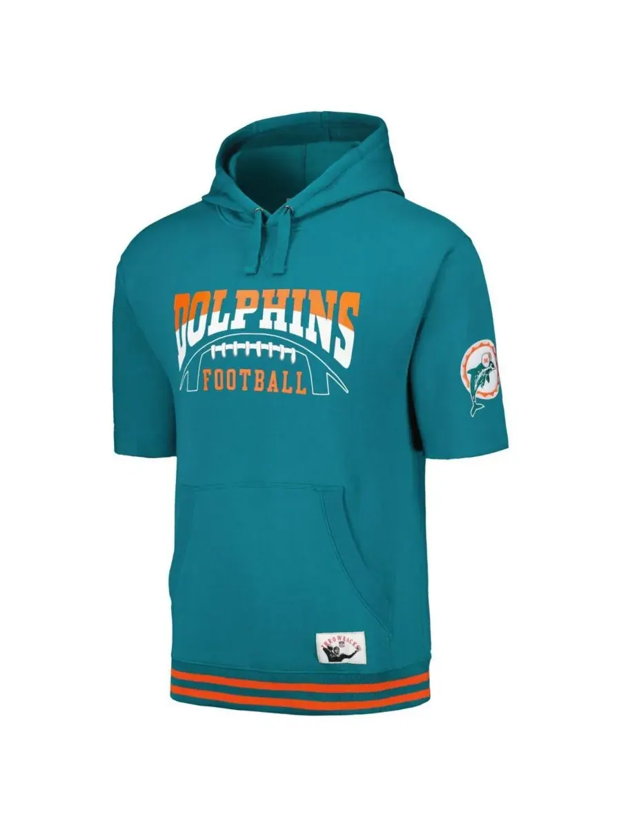 Мужская толстовка с коротким рукавом Aqua Miami Dolphins Pre-Game Pullover Hoodie Mitchell & Ness — изображение 3 из 3