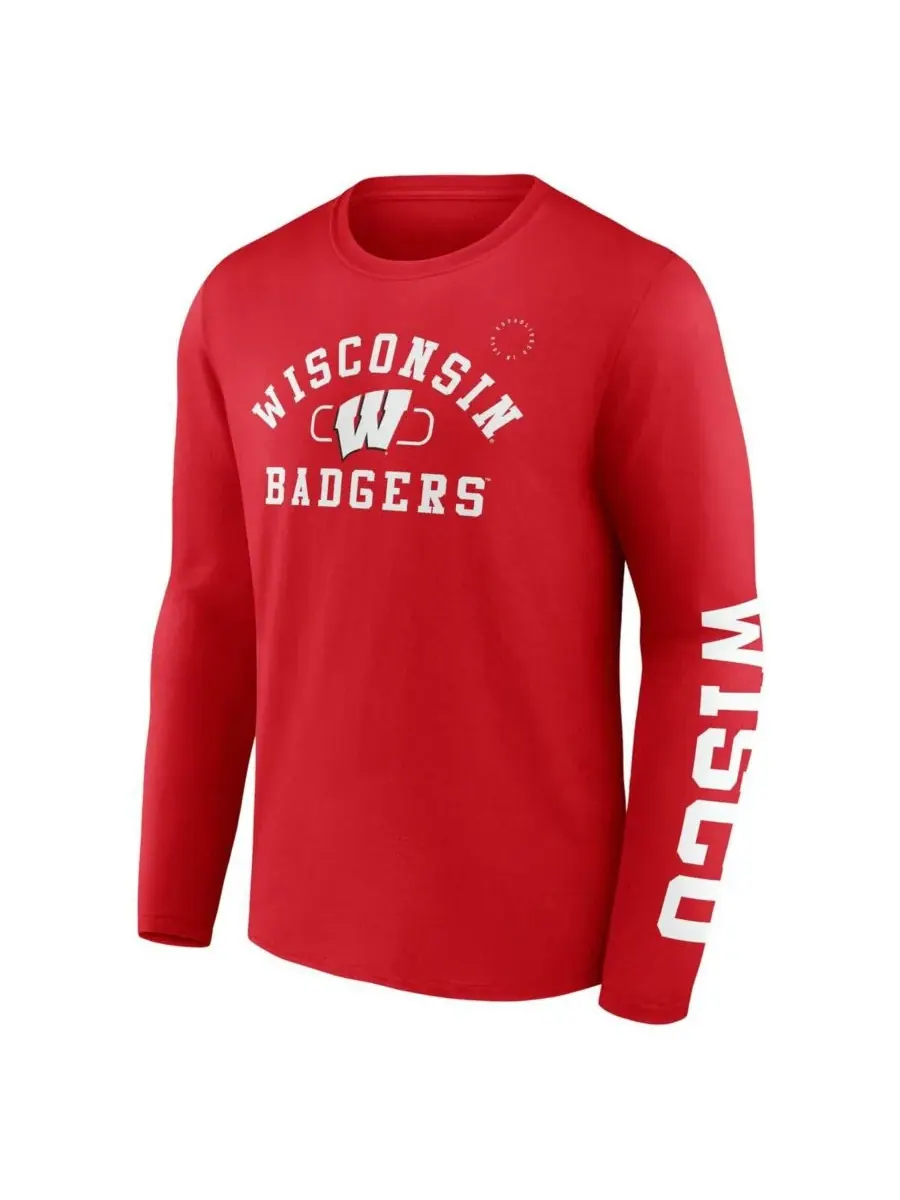 Fanatics Мужская красная футболка с длинным рукавом Wisconsin Badgers Modern Arch 2-Hit — изображение 2 из 3, красный