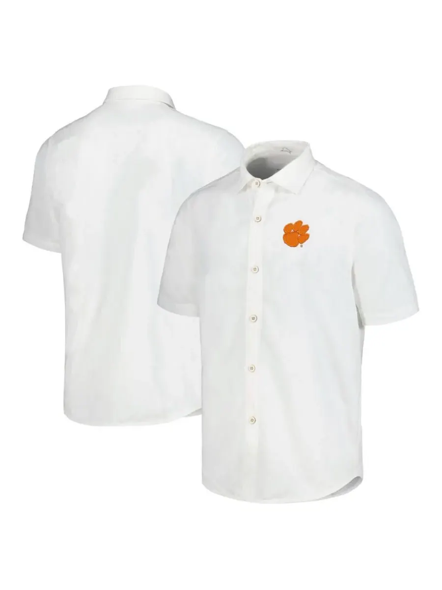 Tommy Bahama Мужская белая рубашка на пуговицах Clemson Tigers Coconut Point Palm Vista IslandZone