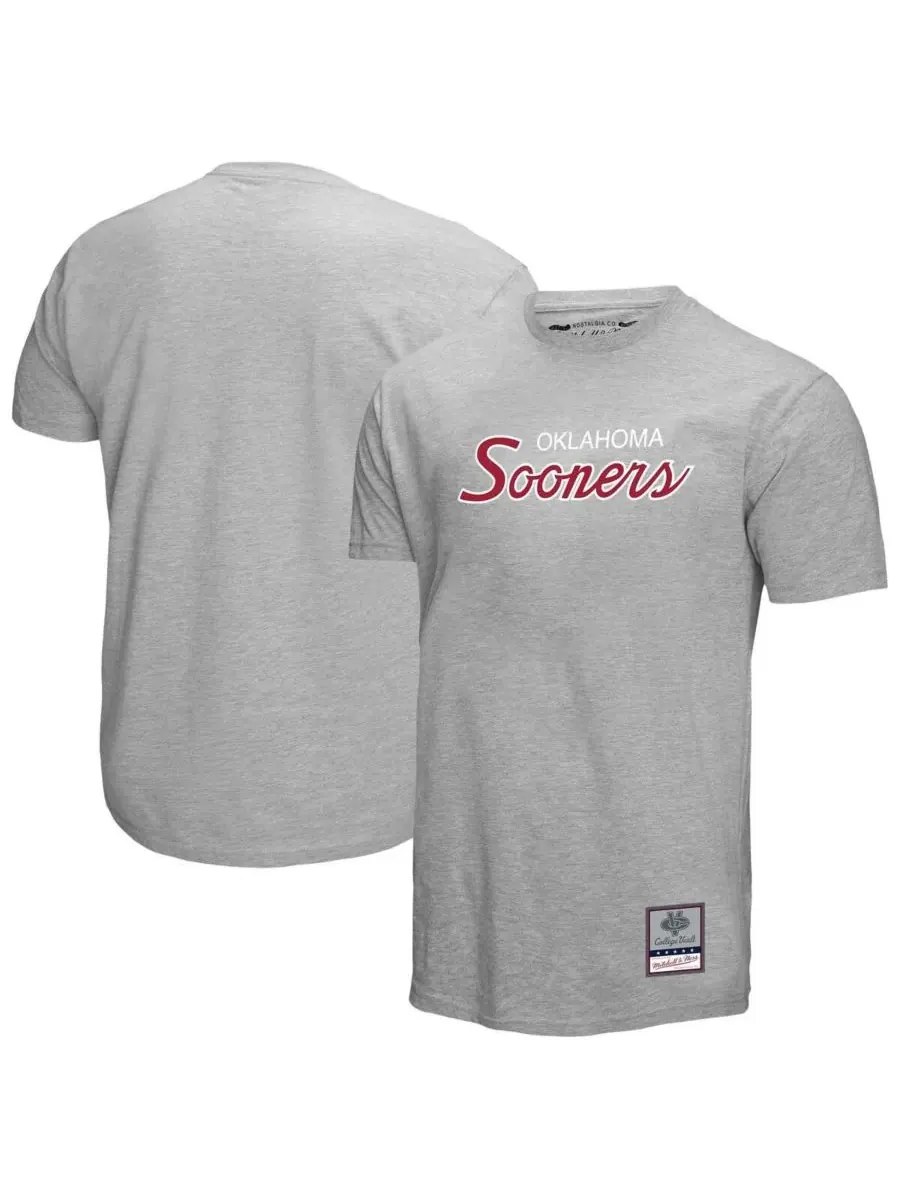 Mitchell & Ness Мужская серая футболка Oklahoma Sooners Elite Script