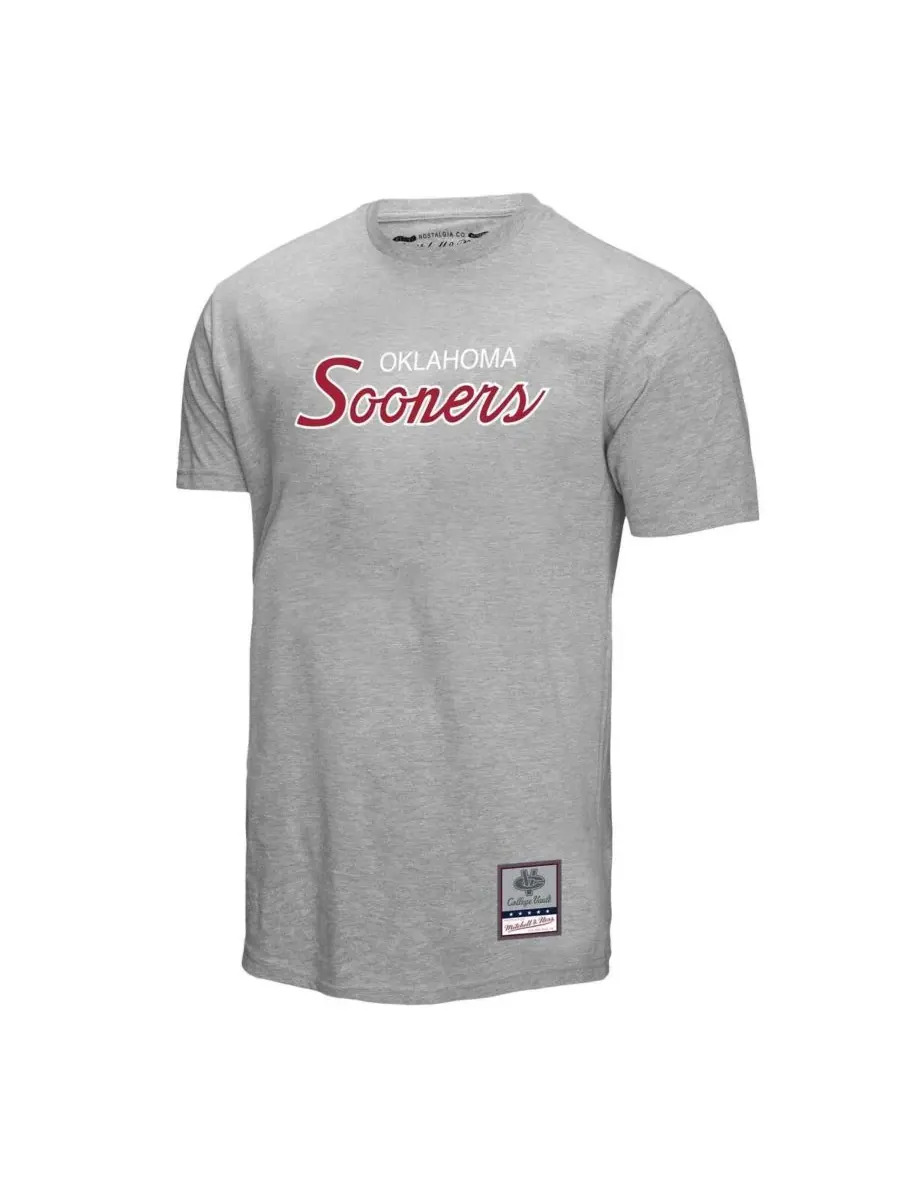 Mitchell & Ness Мужская серая футболка Oklahoma Sooners Elite Script — изображение 3 из 3, серый