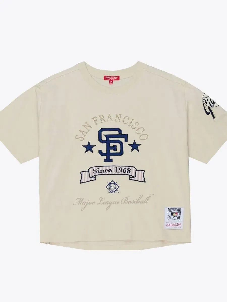 Женская футболка-кроп с принтом San Francisco Giants Cooperstown Yacht Rock Boxy Mitchell & Ness — изображение 4 из 5
