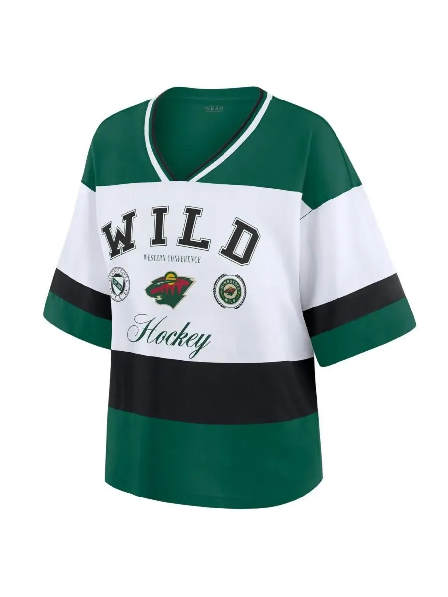 Футболка с V-образным вырезом и реглан-рукавами Minnesota Wild WEAR by Erin Andrews — изображение 2 из 7, зеленый белый