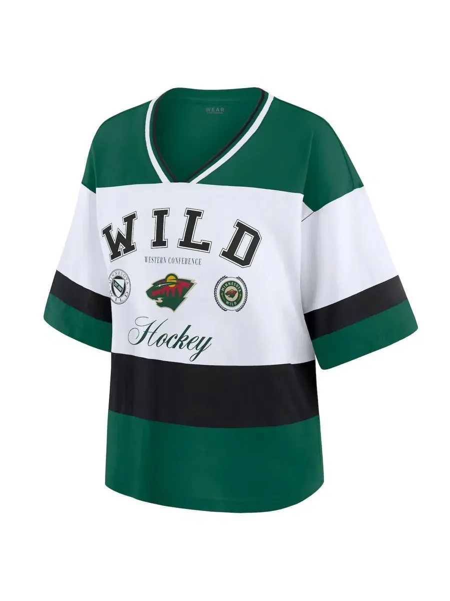 Футболка с V-образным вырезом и реглан-рукавами Minnesota Wild WEAR by Erin Andrews — изображение 3 из 7, зеленый белый