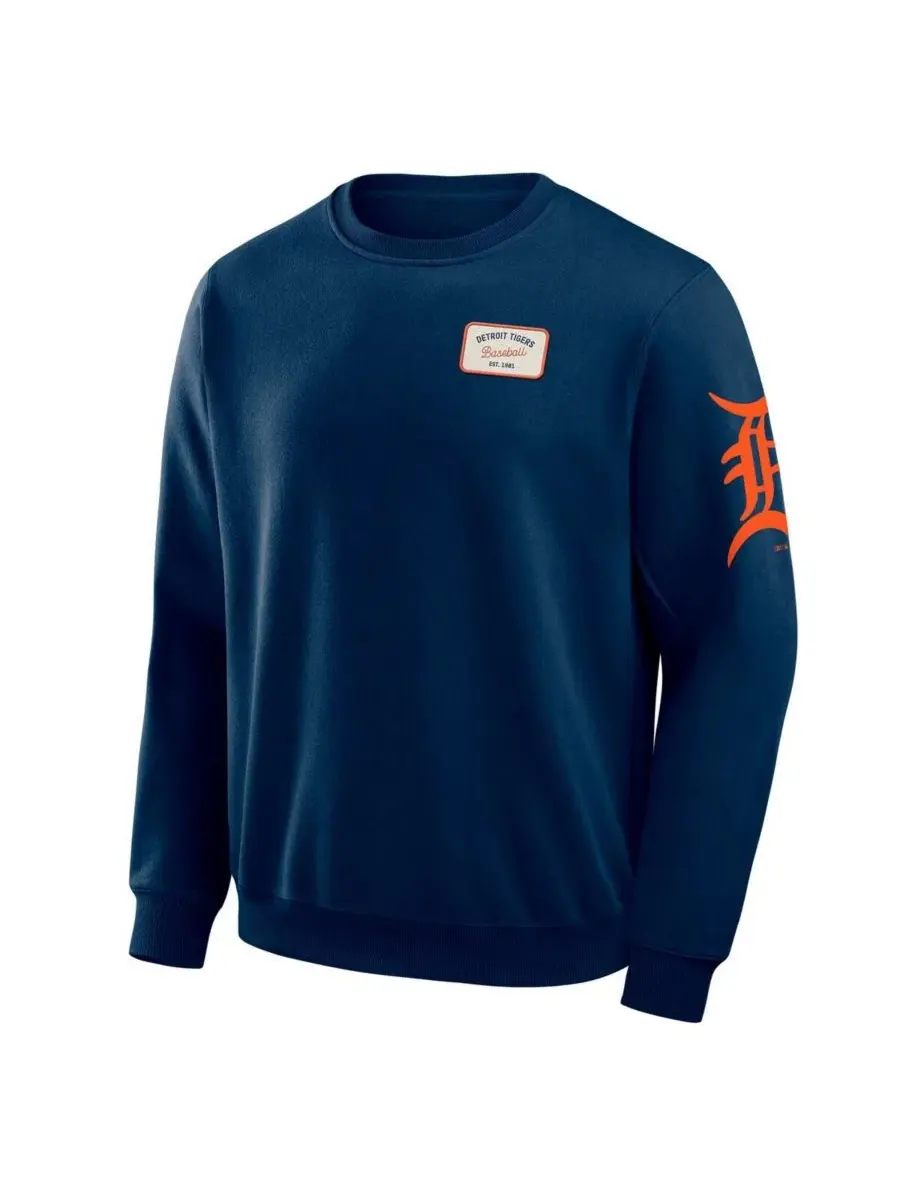 Свитшот с круглым вырезом Detroit Tigers, модель Washed Crew Neck Pullover Fanatics — изображение 2 из 4, темно-синий