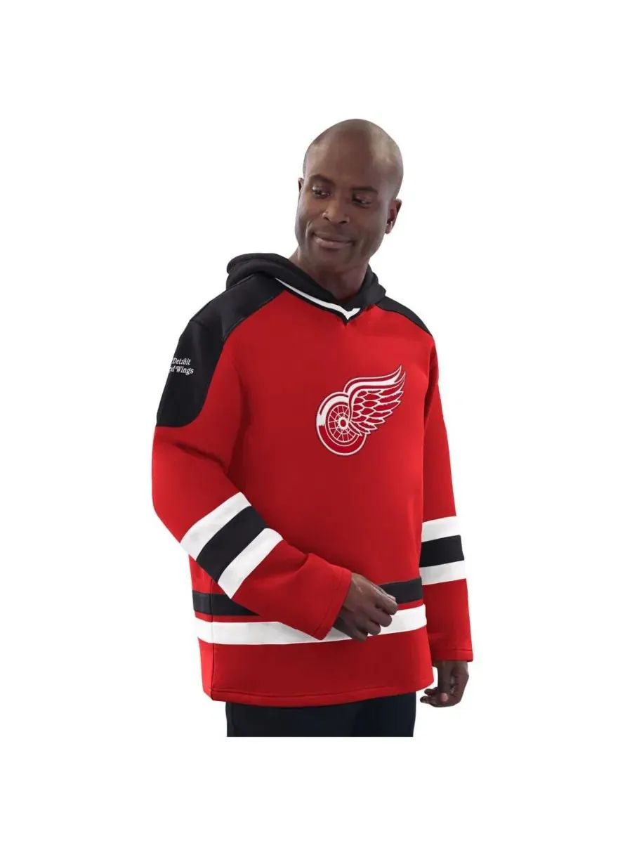 Худи с флисовой подкладкой с контрастными полосами Detroit Red Wings Hockey Pullover Hoodie Starter