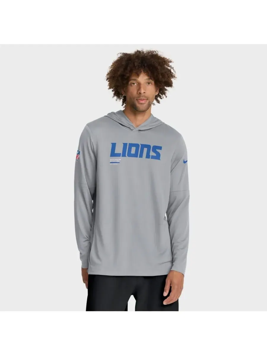 Nike Мужская серая толстовка с длинными рукавами Detroit Lions Sideline Pure Fury Performance