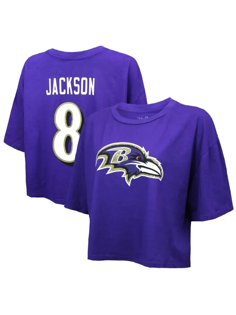 Majestic Threads Женская футболка Lamar Jackson фиолетового цвета с кристаллами Swarovski — фиолетовый