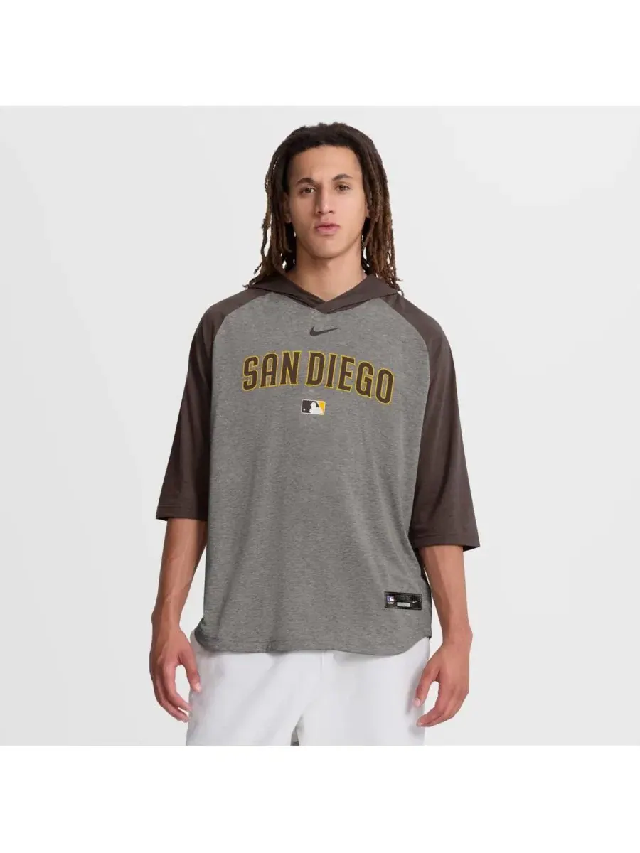 Мужская серая толстовка San Diego Padres Authentic Collection Flux Dri-FIT с рукавами реглан 3/4