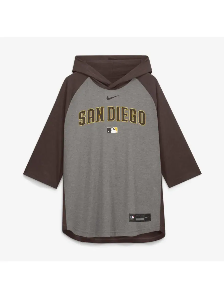Мужская серая толстовка San Diego Padres Authentic Collection Flux Dri-FIT с рукавами реглан 3/4 — изображение 4 из 4, серый