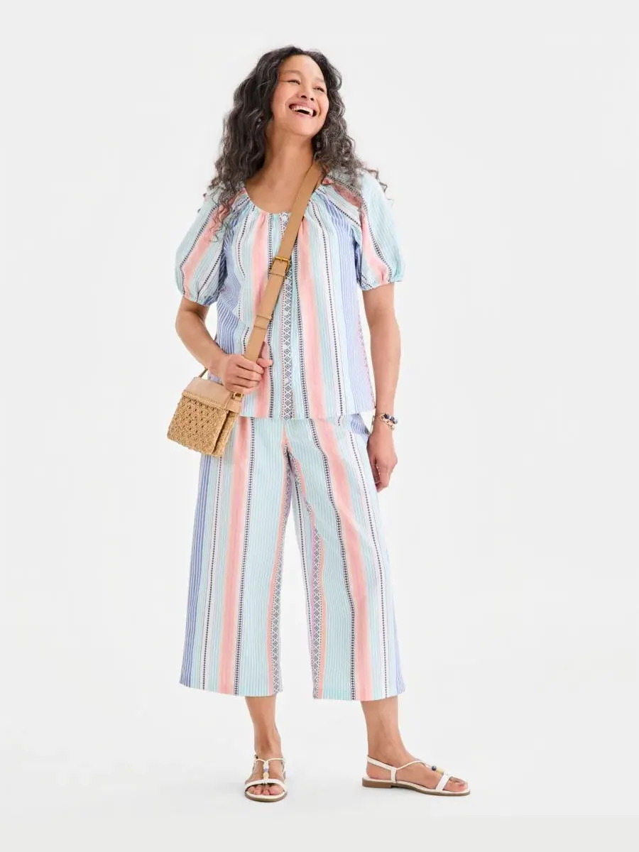 Блуза с коротким рукавом-фонарик с принтом Style & Co, Stripe Turquoise — изображение 2 из 4