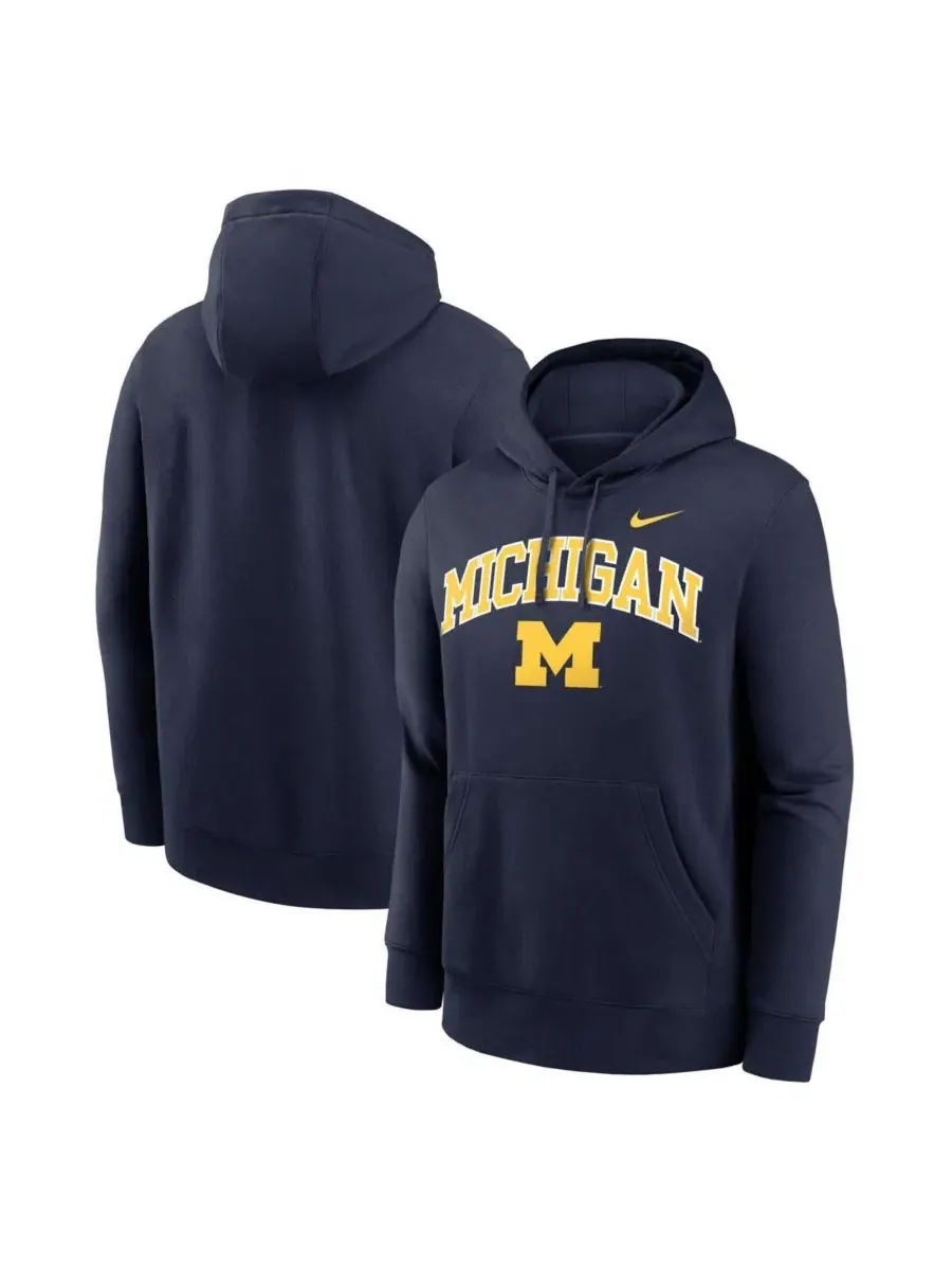 Толстовка на молнии Michigan Wolverines Club Fleece Arch Pullover Hoodie Nike
