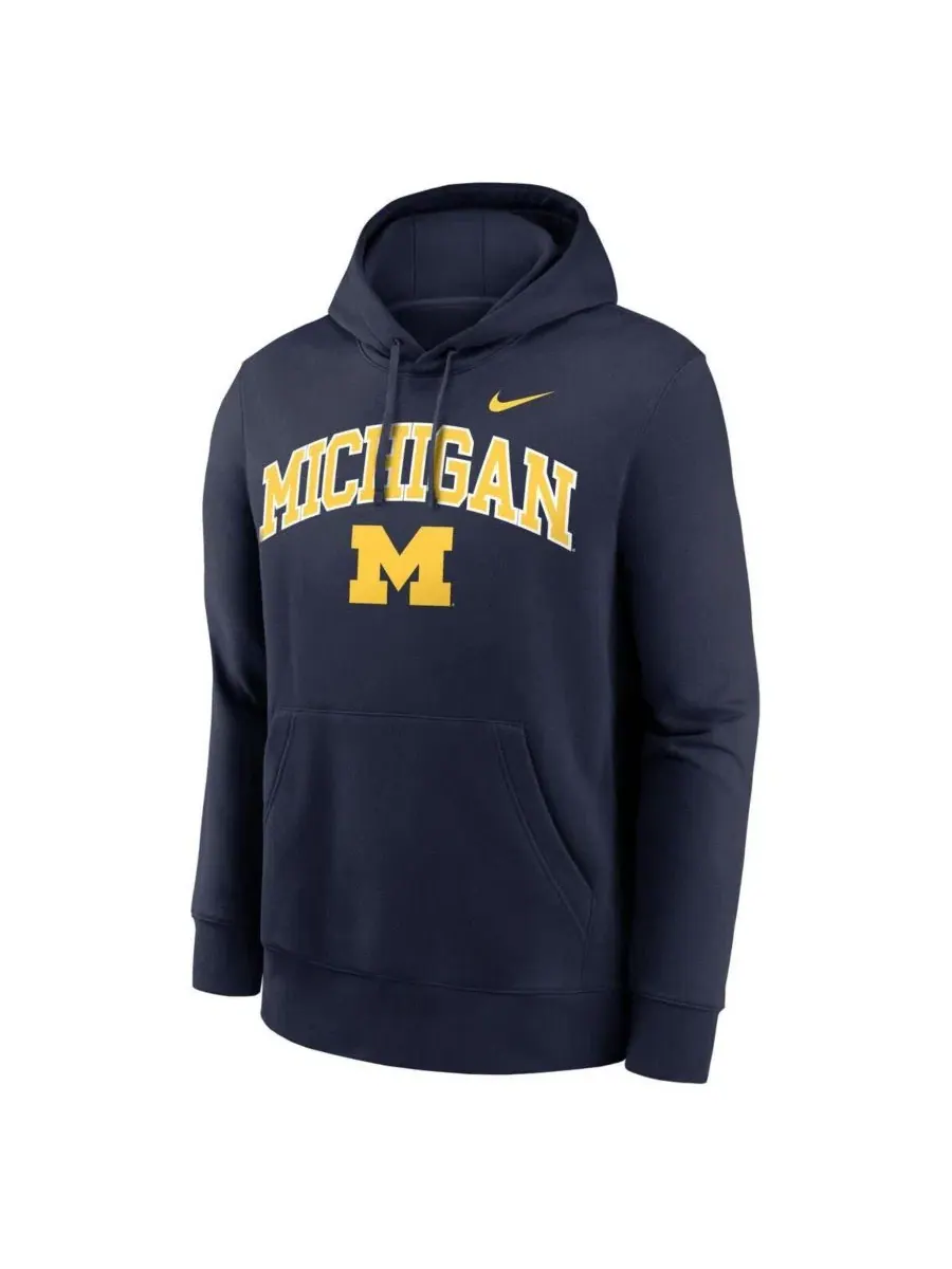 Толстовка на молнии Michigan Wolverines Club Fleece Arch Pullover Hoodie Nike — изображение 2 из 3, темно-синий