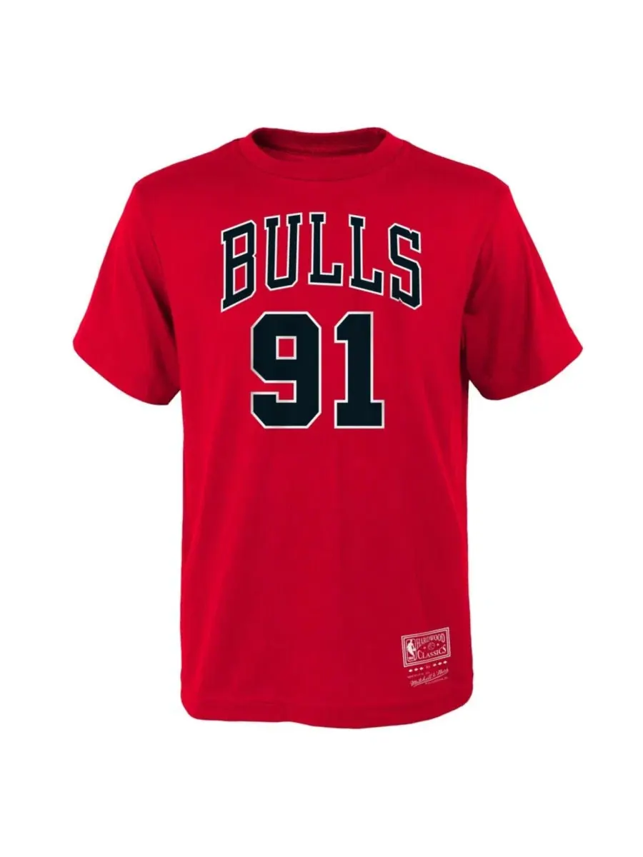 Футболка с коротким рукавом Dennis Rodman Hardwood Classics Name Number Mitchell & Ness — изображение 2 из 2, красный