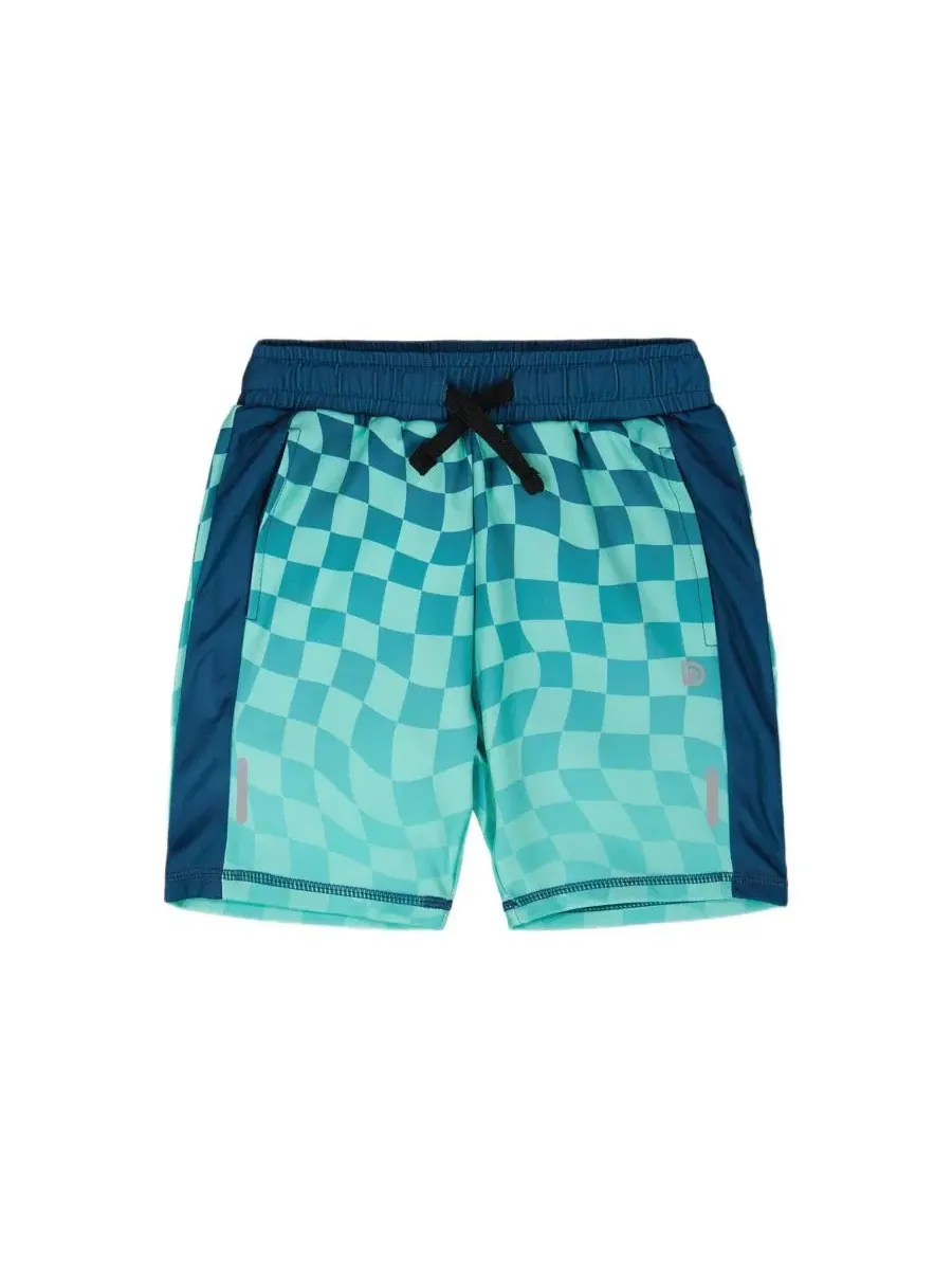 Спортивные шорты с принтом в клетку Deux par Deux, Teal Printed Checkerboard