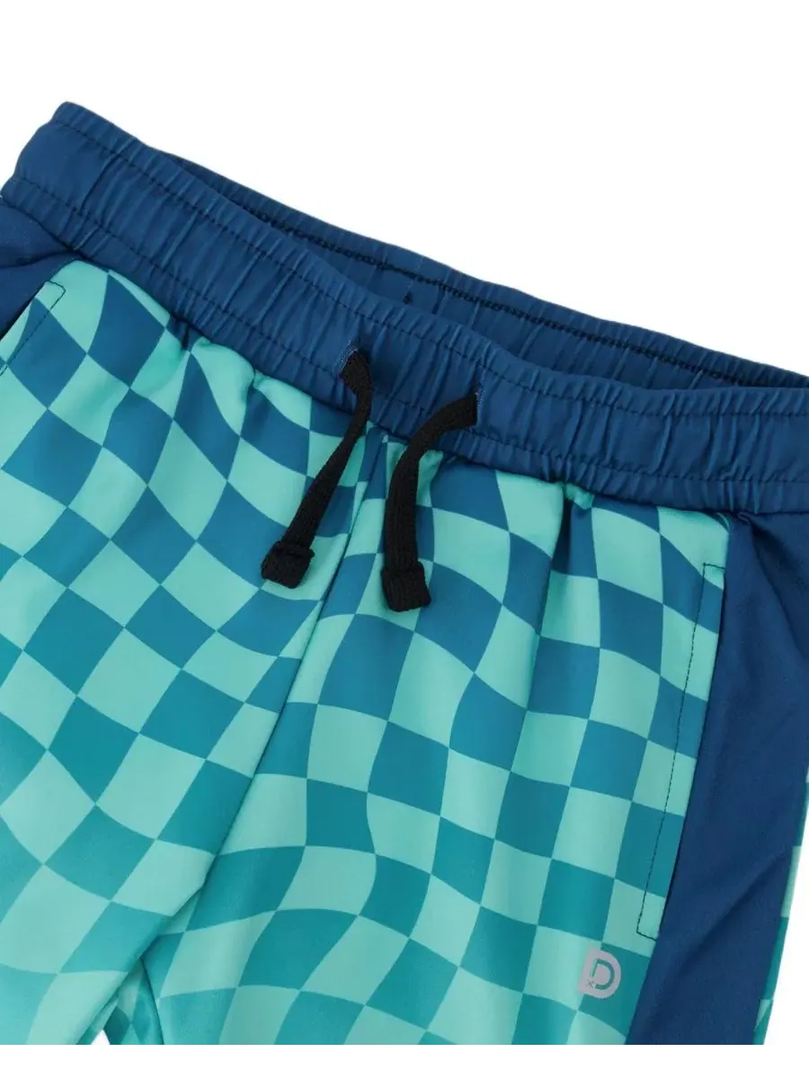 Спортивные шорты с принтом в клетку Deux par Deux, Teal Printed Checkerboard — изображение 3 из 3