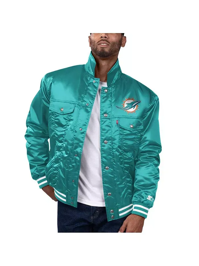 Levi’s x Starter Мужская куртка Aqua Miami Dolphins Silver Tab Trucker на молнии Levi's