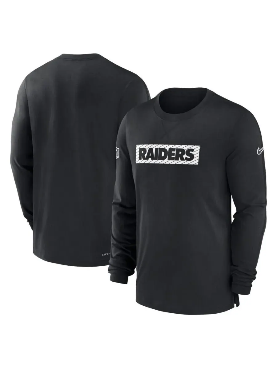 Nike Мужская черная футболка с длинным рукавом Las Vegas Raiders Sideline Player Performance
