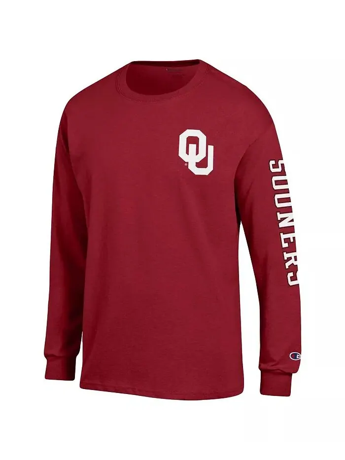 Мужская темно-красная футболка Oklahoma Sooners Team Stack с длинным рукавом Champion — изображение 2 из 3
