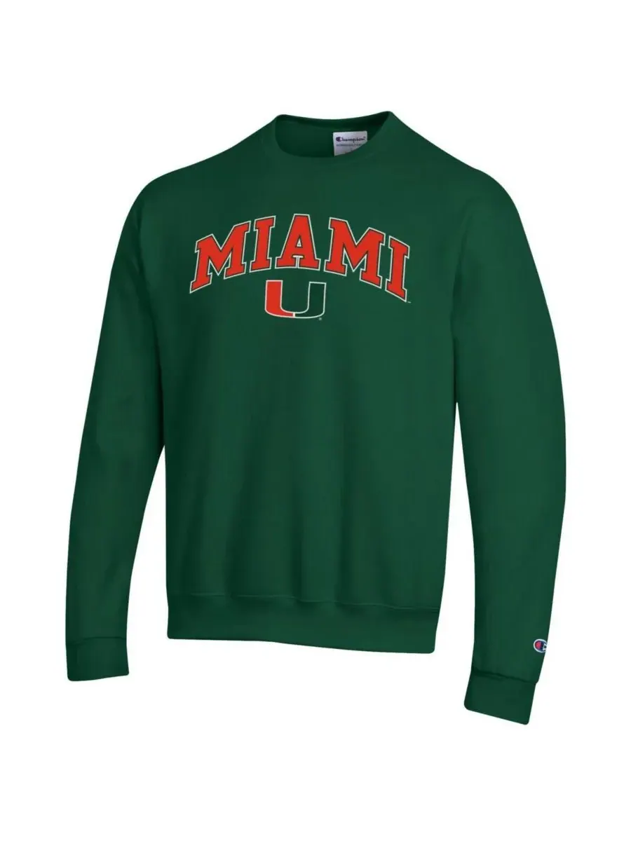 Champion Мужская зеленая толстовка с логотипом Miami Hurricanes в виде арки — изображение 2 из 3, зеленый