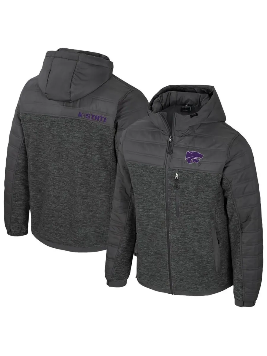 Colosseum Мужская угольно-серая толстовка-пуховик Kansas State Wildcats Nightman на молнии