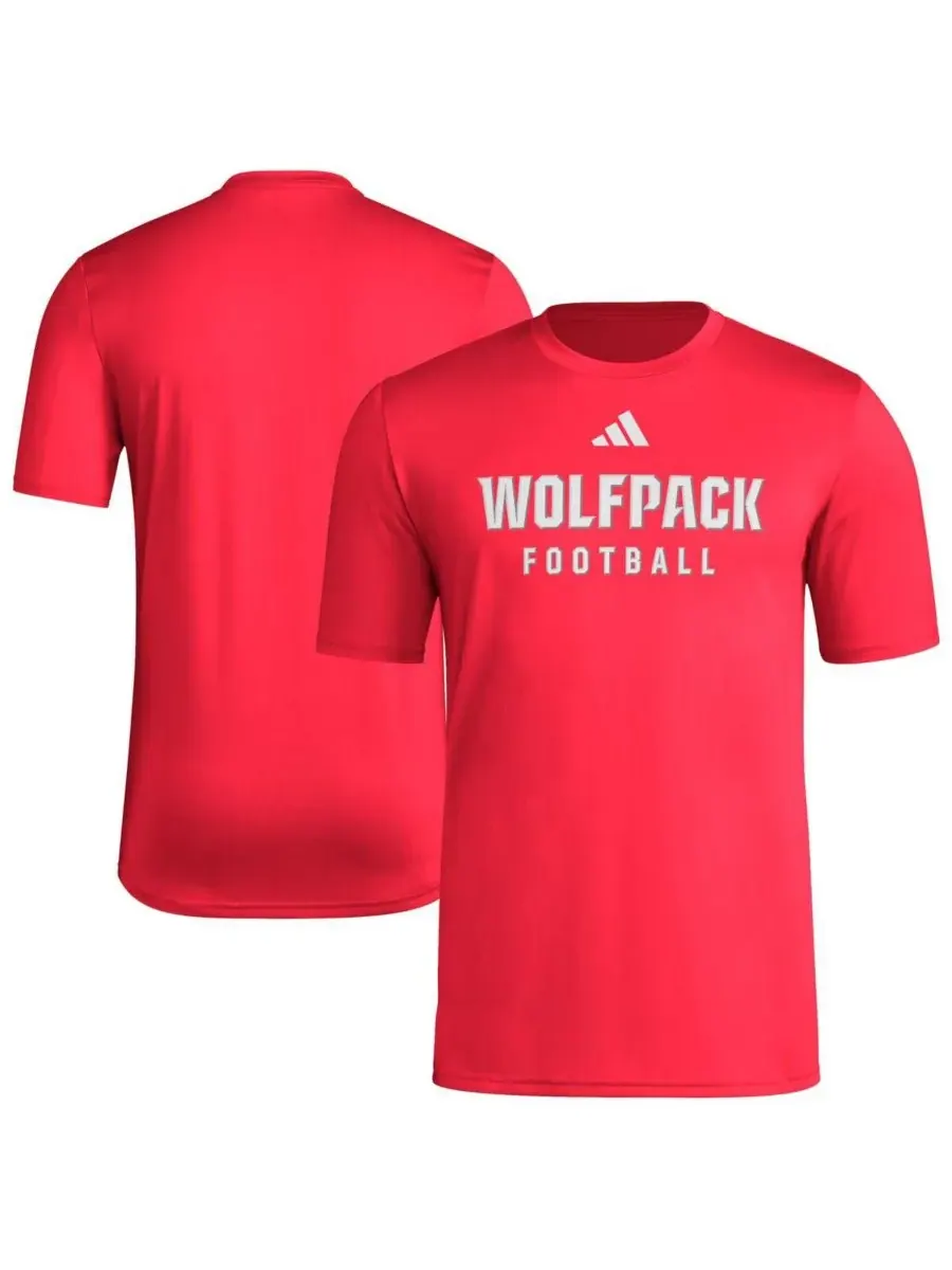 Adidas Мужская красная футболка NC State Wolfpack для раздевалки, тренировок и предматчевой