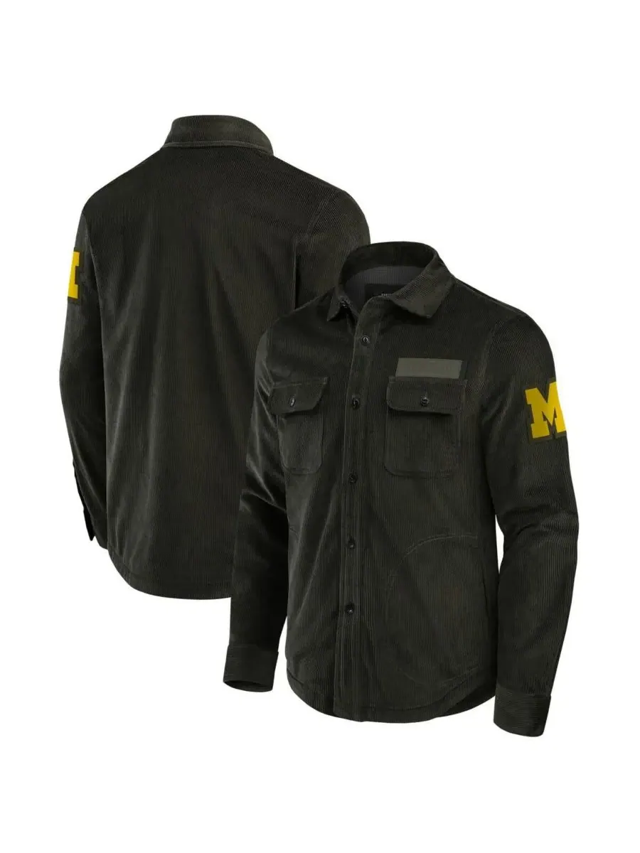Fanatics Мужская вельветовая куртка-рубашка оливкового цвета с надписью "Michigan Wolverines"