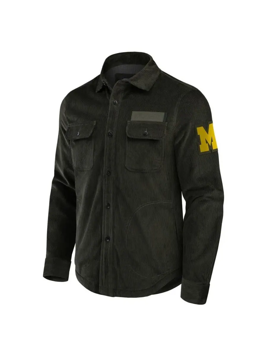 Fanatics Мужская вельветовая куртка-рубашка оливкового цвета с надписью "Michigan Wolverines" — изображение 2 из 4, оливковый