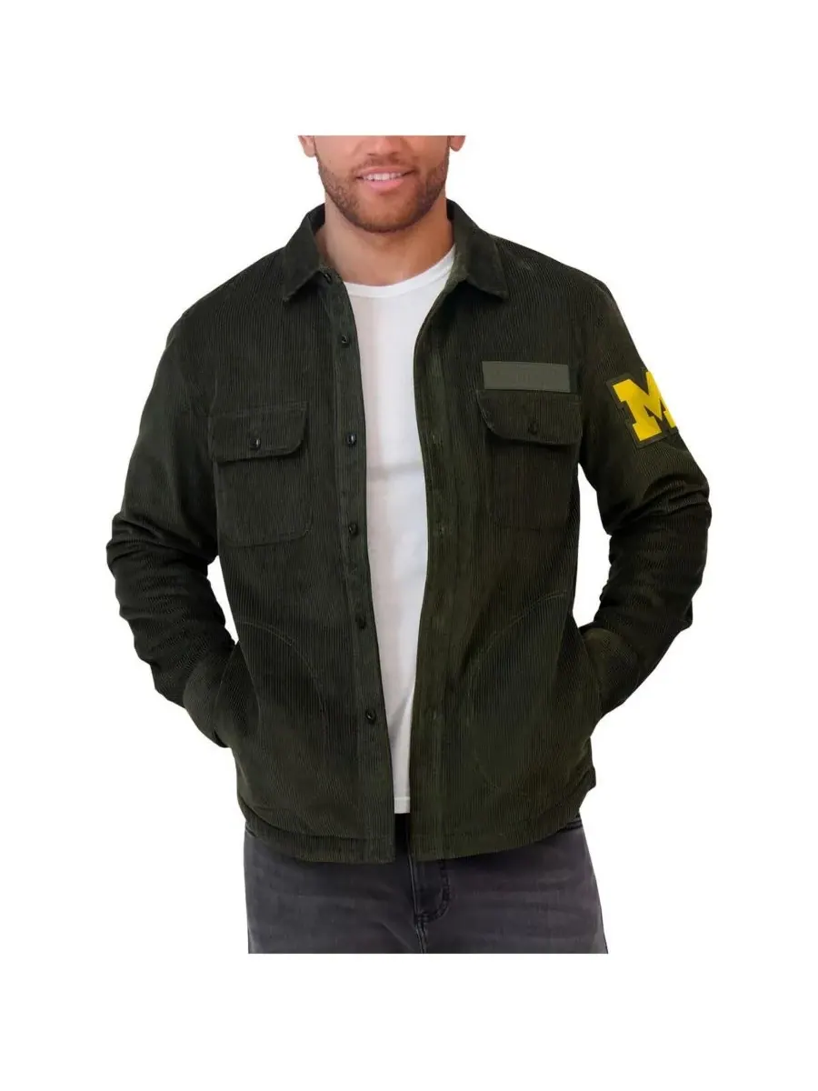 Fanatics Мужская вельветовая куртка-рубашка оливкового цвета с надписью "Michigan Wolverines" — изображение 4 из 4, оливковый