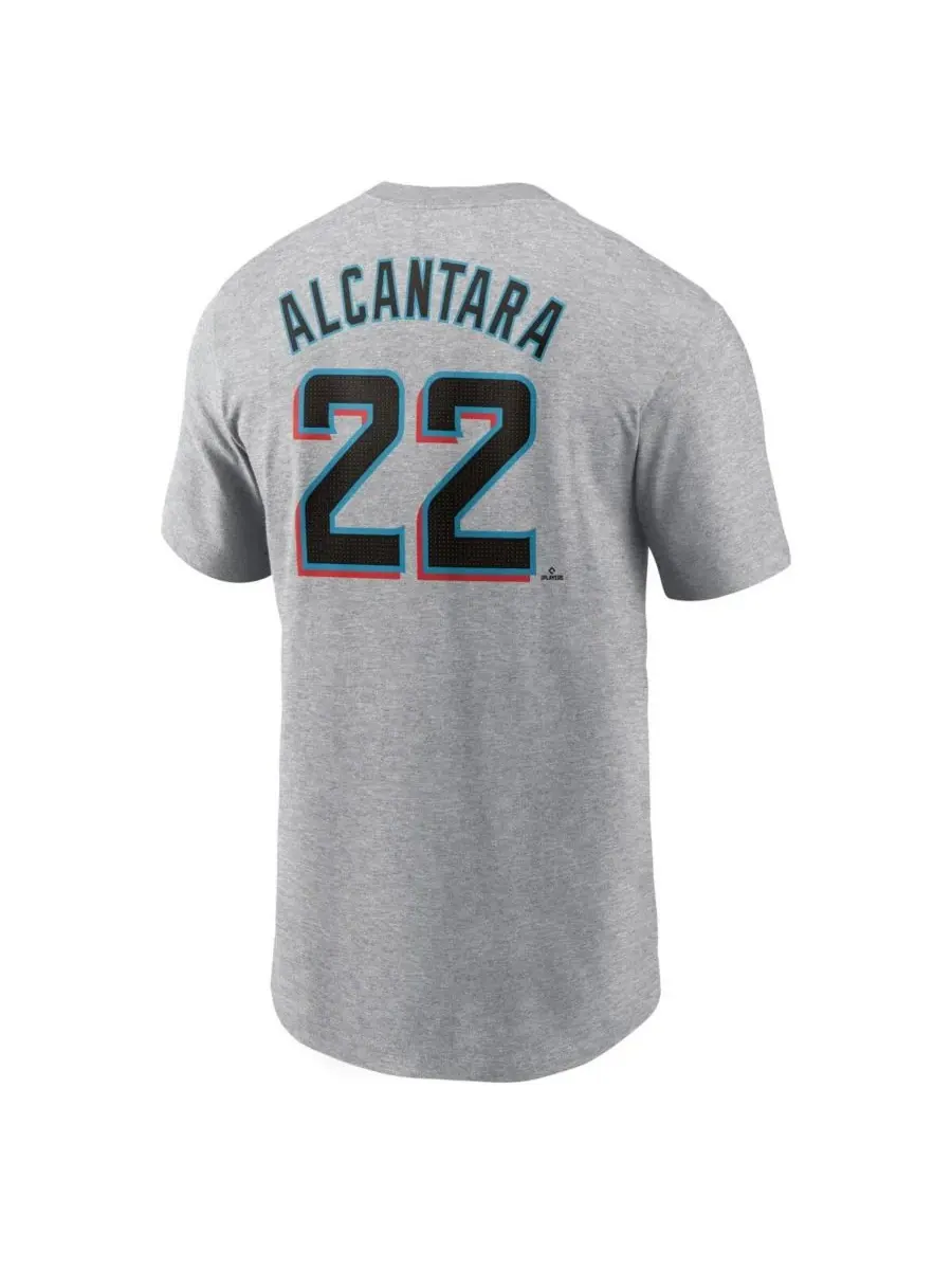 Nike Мужская футболка Sandy Alcantara Heather Gray Miami Marlins Fuse с номером и флажком — изображение 2 из 3, серый