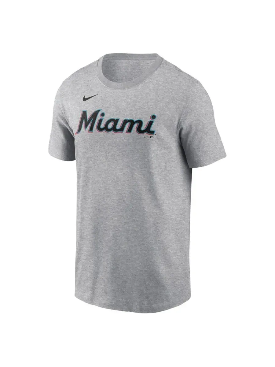Nike Мужская футболка Sandy Alcantara Heather Gray Miami Marlins Fuse с номером и флажком — изображение 3 из 3, серый