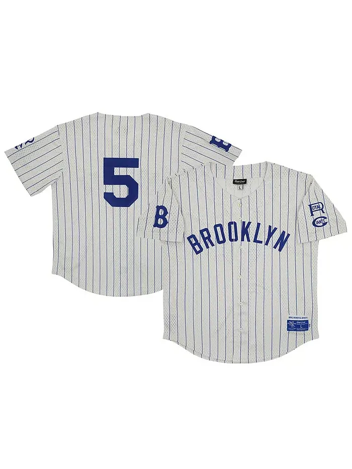 Мужская #5 кремовая состаренная сетчатая майка Brooklyn Royal Giants с пуговицами Rings & Crwns