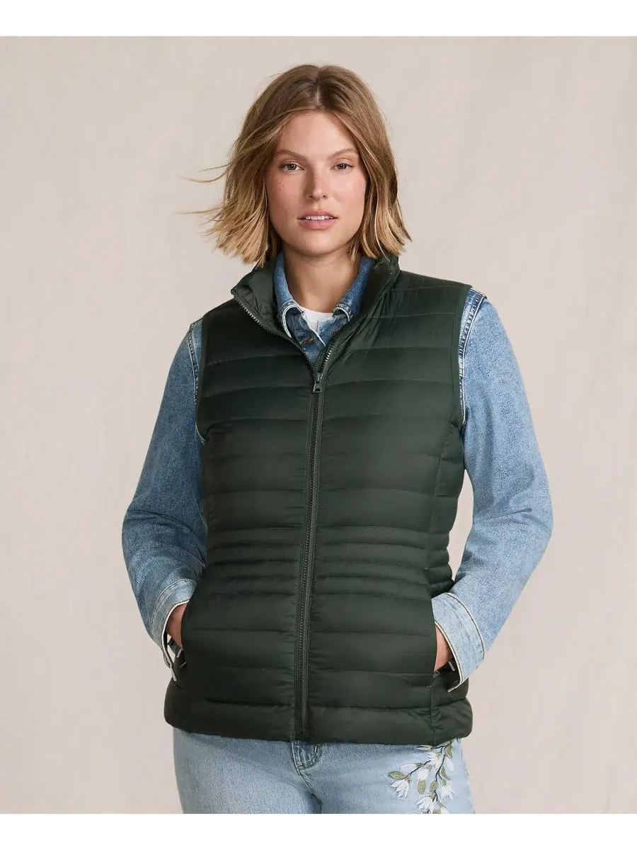 Женский пуховый жилет большого размера Wanderweight Packable Down Vest Lands' End, Woodland Forest