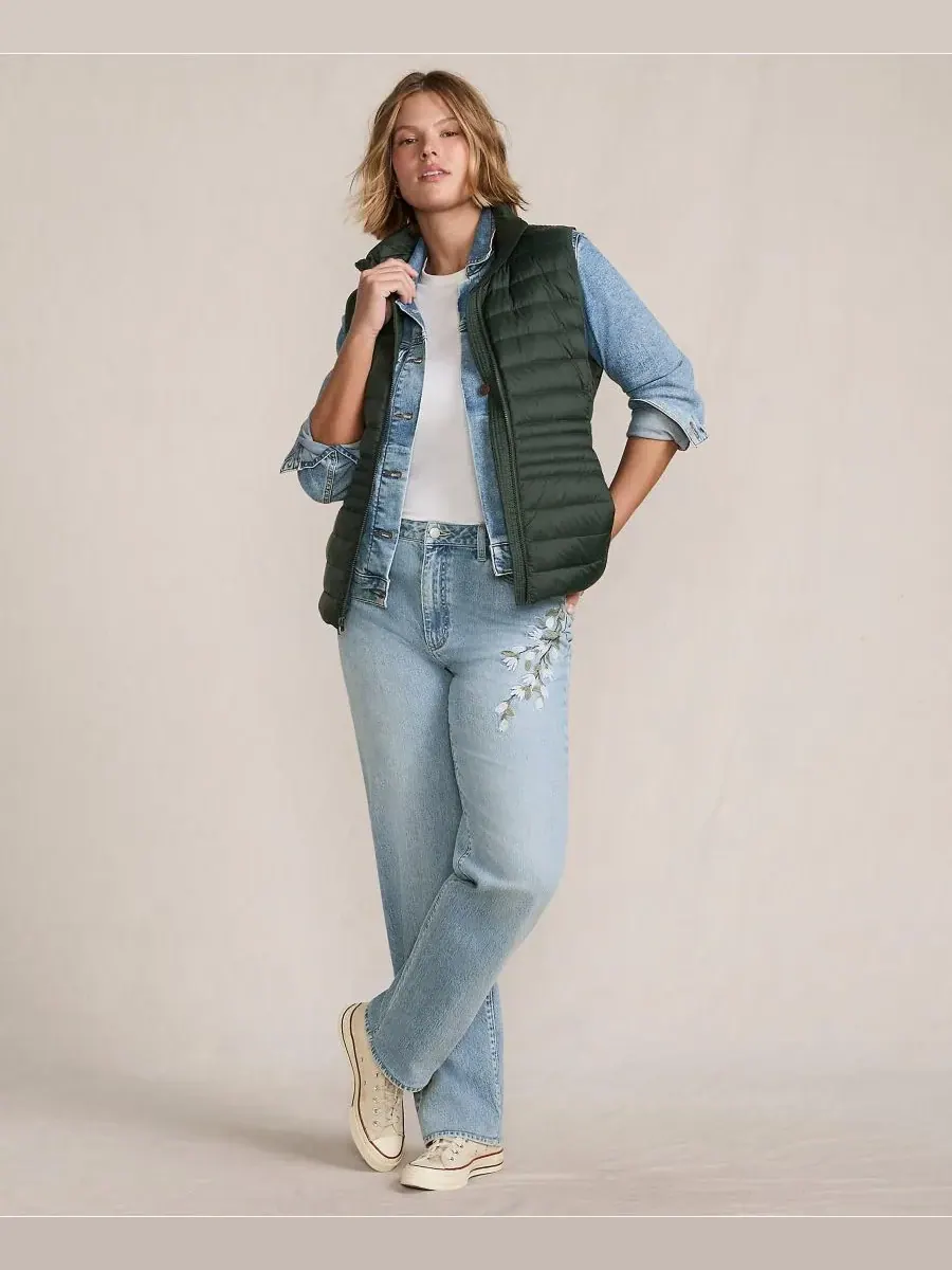 Женский пуховый жилет большого размера Wanderweight Packable Down Vest Lands' End, Woodland Forest — изображение 4 из 4