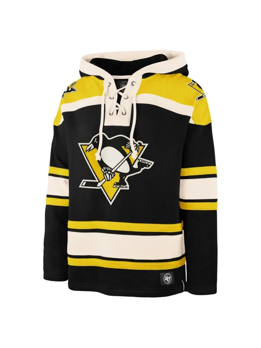 '47 Brand Мужская черная толстовка с капюшоном Pittsburgh Penguins большого размера от Superior — изображение 2 из 3, черный