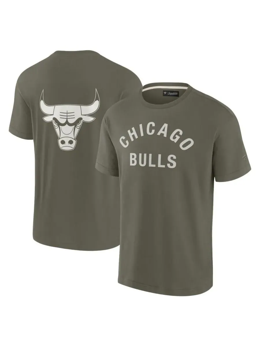Fanatics Мужская и женская футболка с коротким рукавом оливкового цвета с символикой Chicago Bulls
