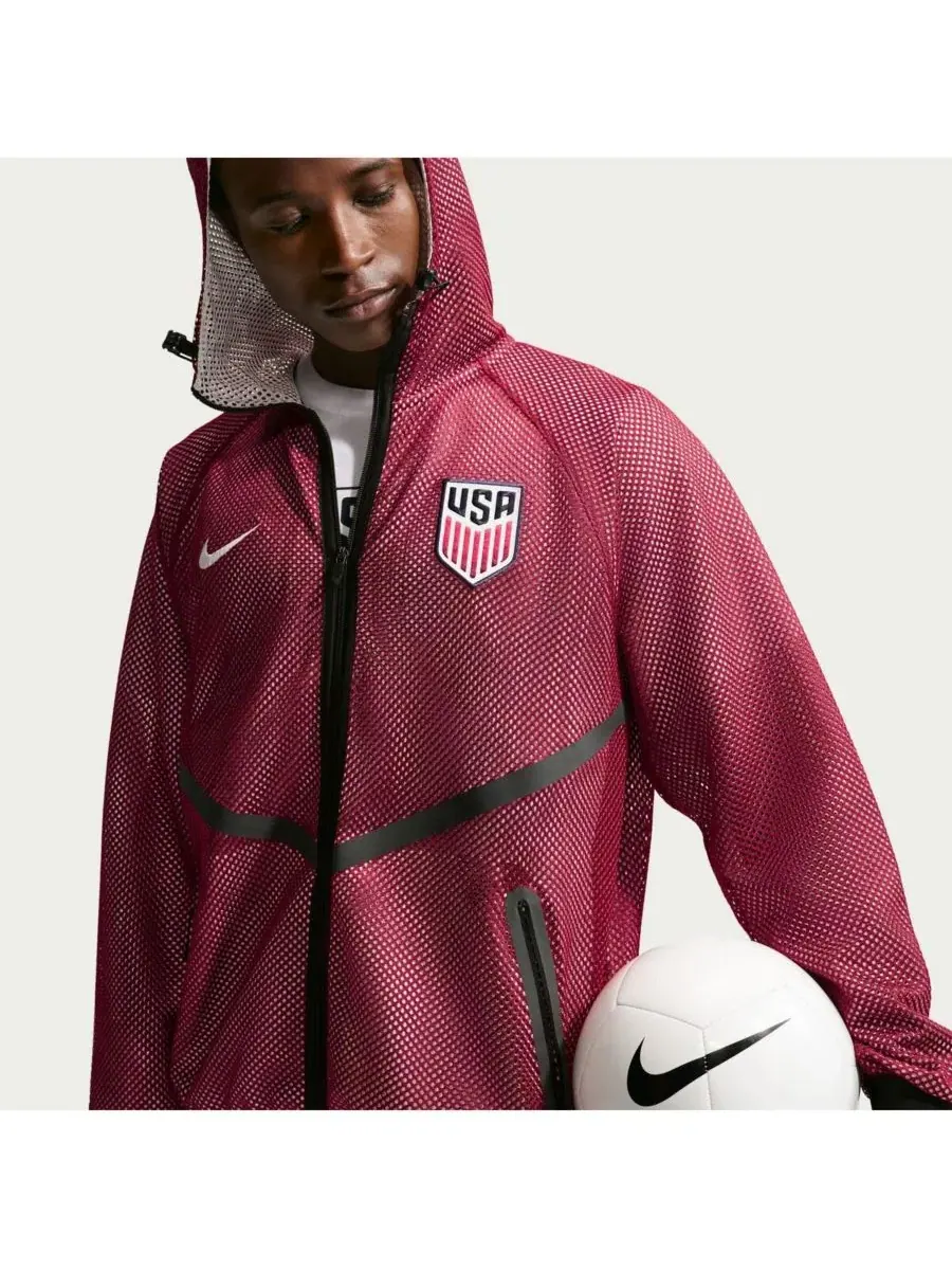 Мужская красная куртка USMNT 2026 Anthem Mesh Dri-FIT на молнии с капюшоном Nike — изображение 3 из 4, красный