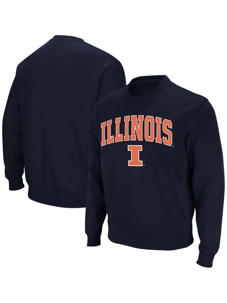 Colosseum Мужская темно-синяя толстовка с круглым вырезом и логотипом Illinois Fighting Illini в — изображение 2 из 4