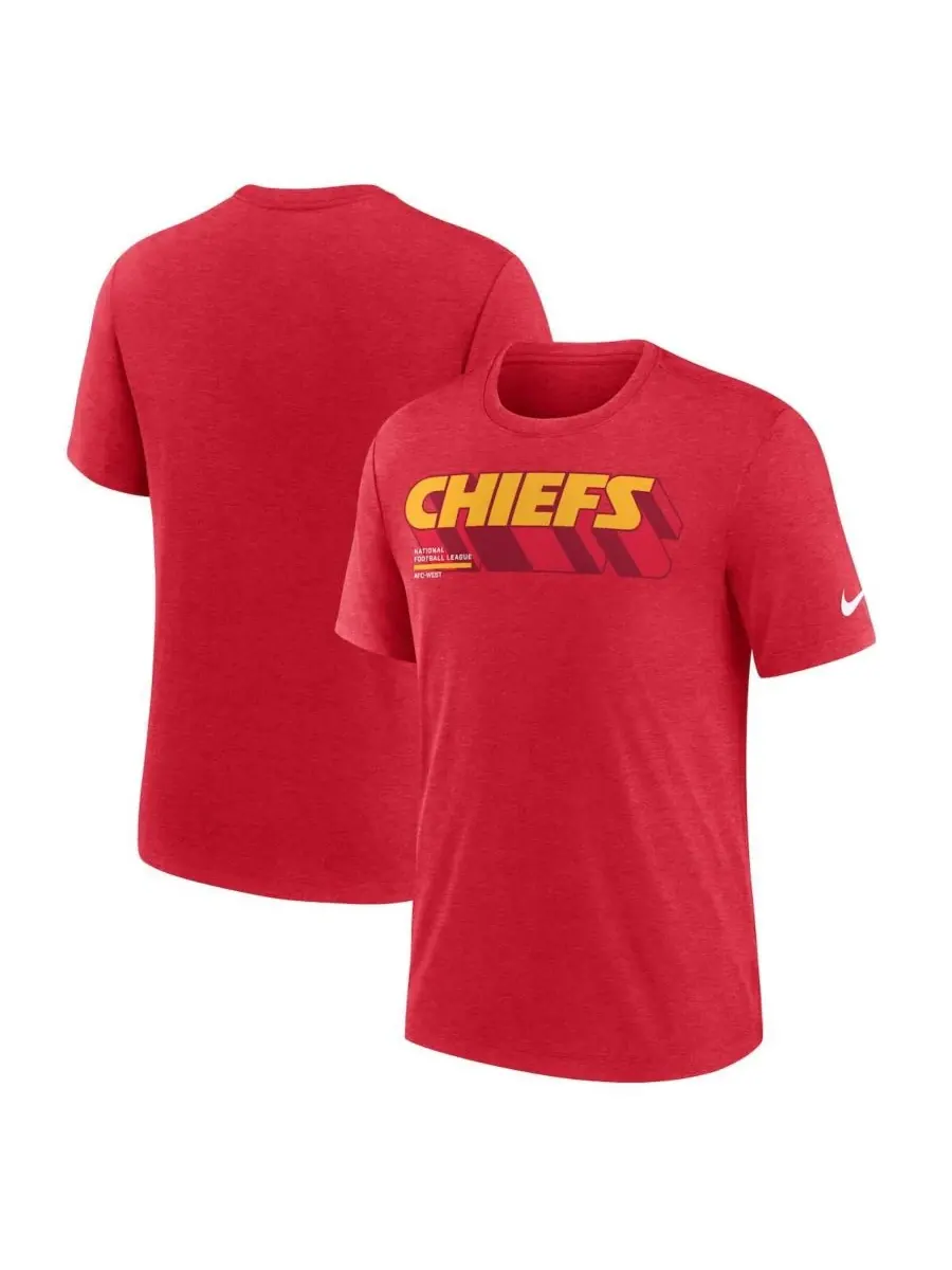 Nike Мужская футболка Kansas City Chiefs Long Pass Tri-Blend цвета светло-красный меланж