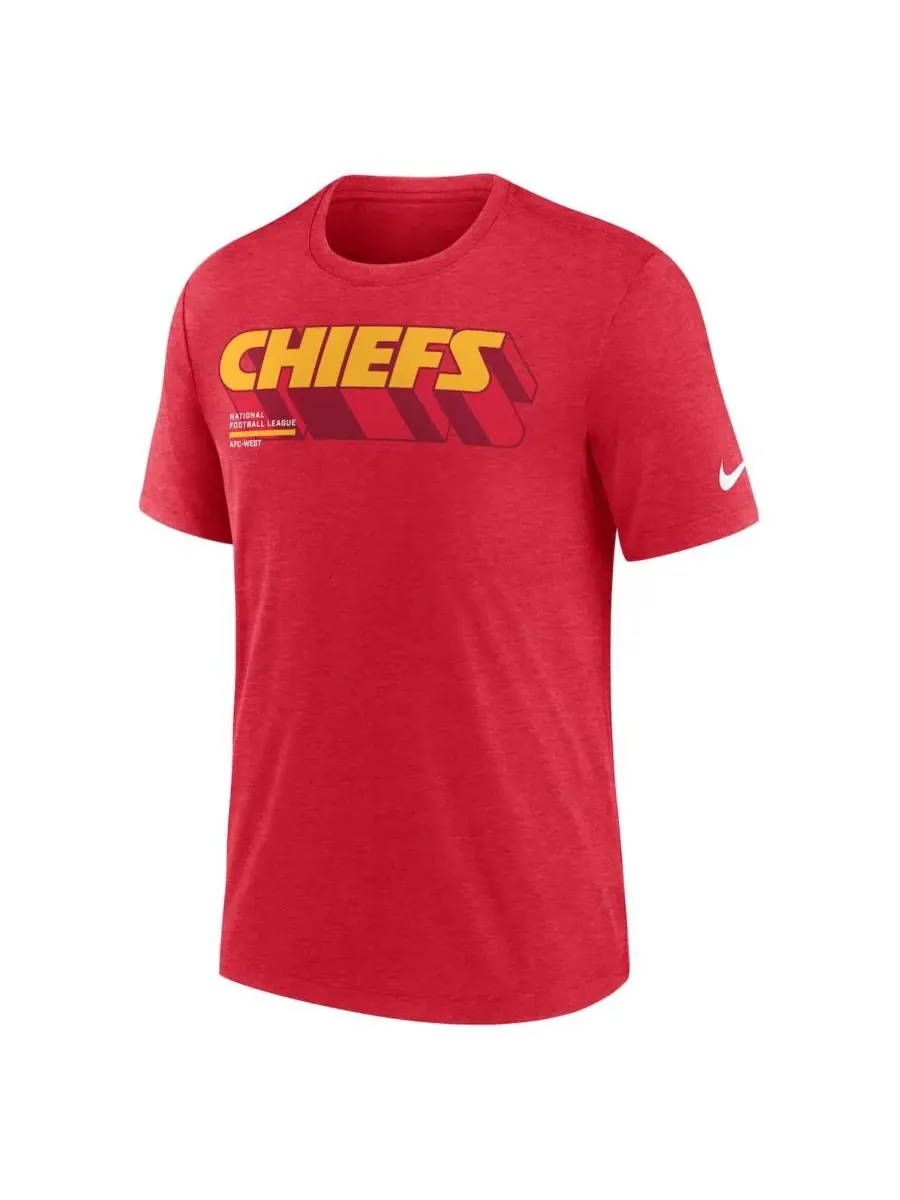Nike Мужская футболка Kansas City Chiefs Long Pass Tri-Blend цвета светло-красный меланж — изображение 2 из 3