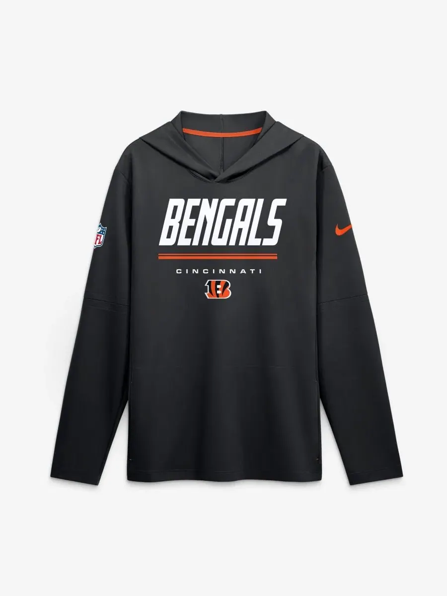Толстовка с капюшоном и съемными рукавами Cincinnati Bengals Sideline Lightweight Dri-FIT Nike