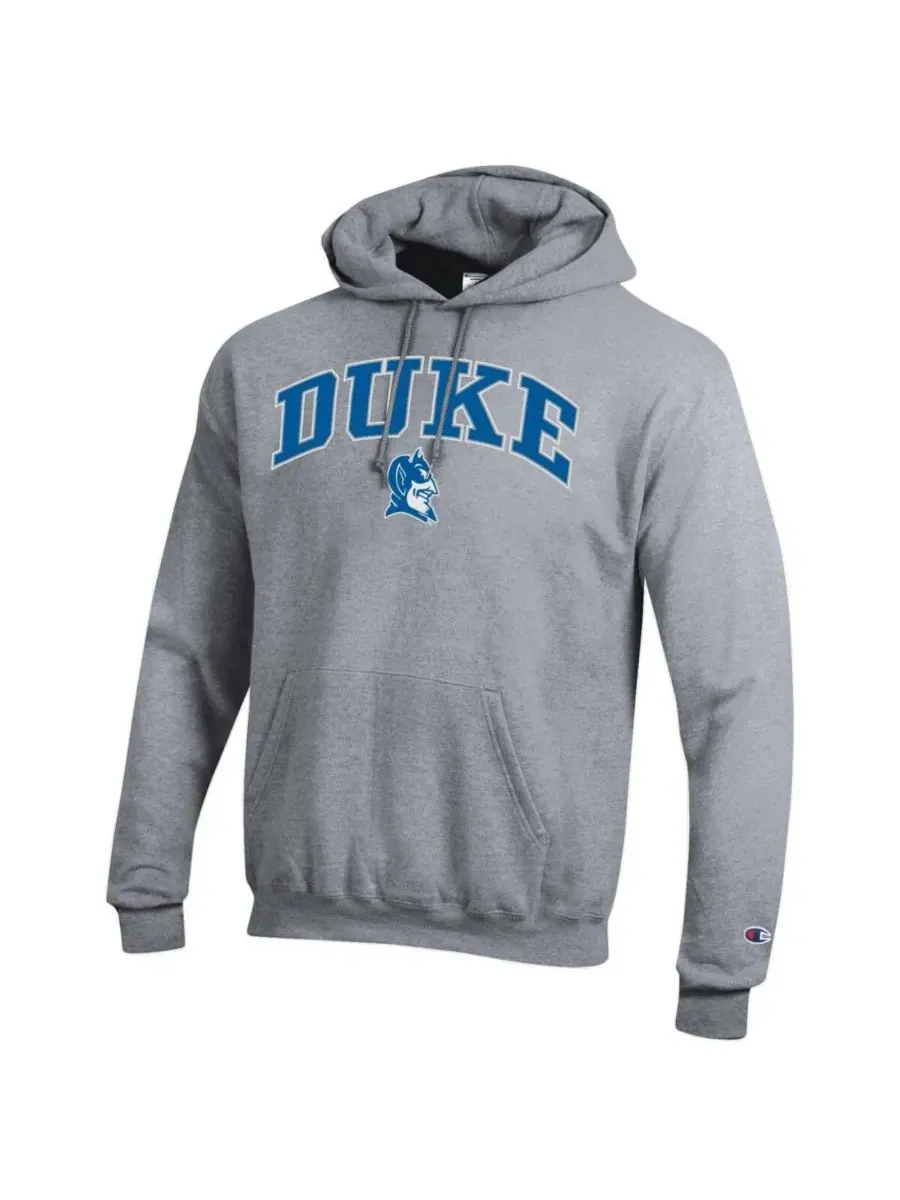 Champion Мужская толстовка с капюшоном серого цвета с логотипом Duke Blue Devils Arch Over Logo — изображение 3 из 3, серый