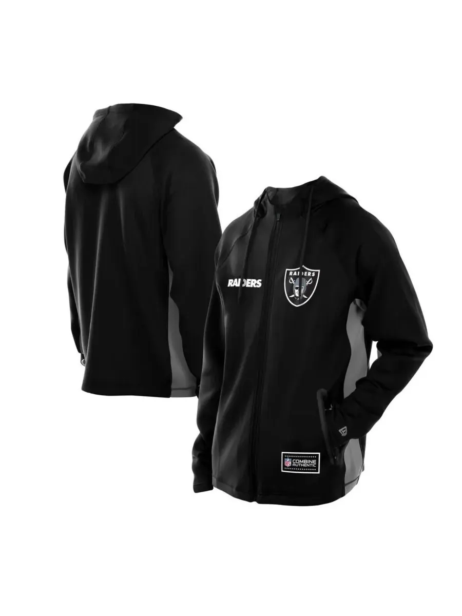 New Era Мужская черная толстовка с капюшоном на молнии Las Vegas Raiders Combine Authentic Raglan