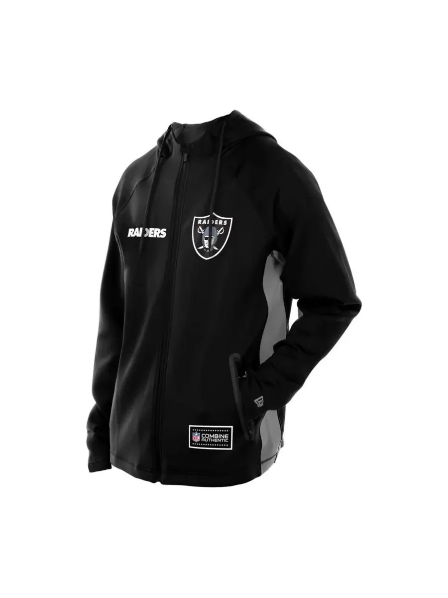 New Era Мужская черная толстовка с капюшоном на молнии Las Vegas Raiders Combine Authentic Raglan — изображение 2 из 3