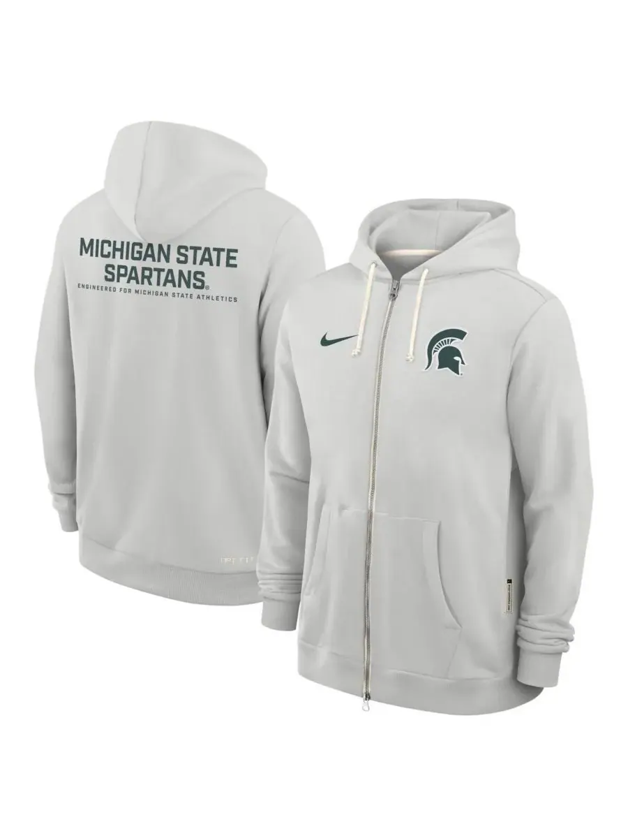 Nike Мужская серая толстовка на молнии Michigan State Spartans 2025 Sideline Standard Issue Dri-FIT — изображение 3 из 5
