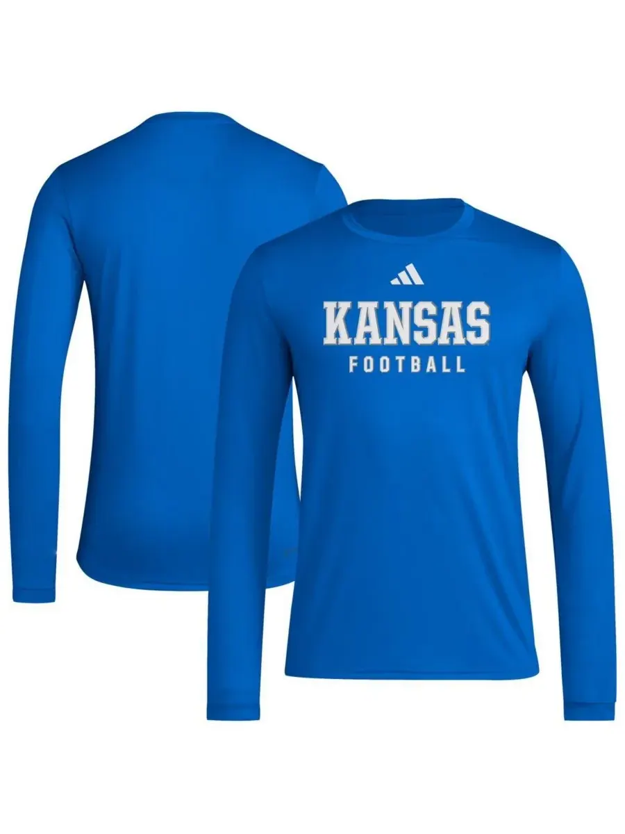 Мужская футболка с длинным рукавом Royal Kansas Jayhawks Locker Practice Pre-Game Football Adidas