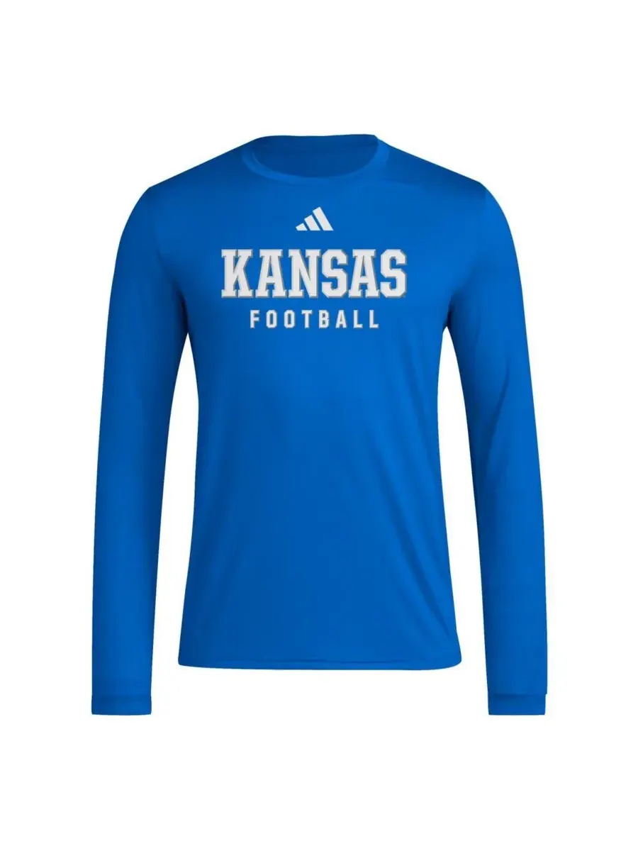 Мужская футболка с длинным рукавом Royal Kansas Jayhawks Locker Practice Pre-Game Football Adidas — изображение 2 из 3
