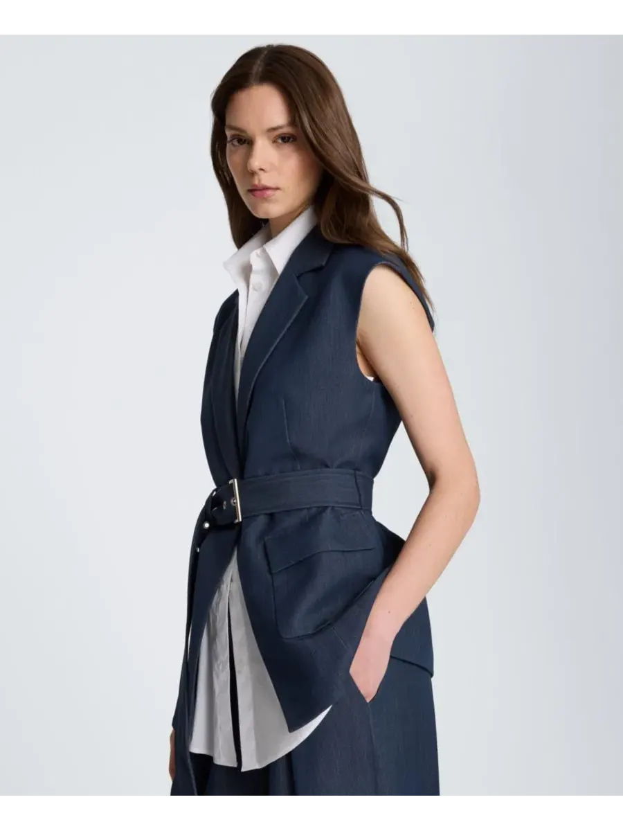 Женский жилет-блейзер с поясом, съемной рубашкой Kenneth Cole, Midnit Mlng/pwt — изображение 3 из 6