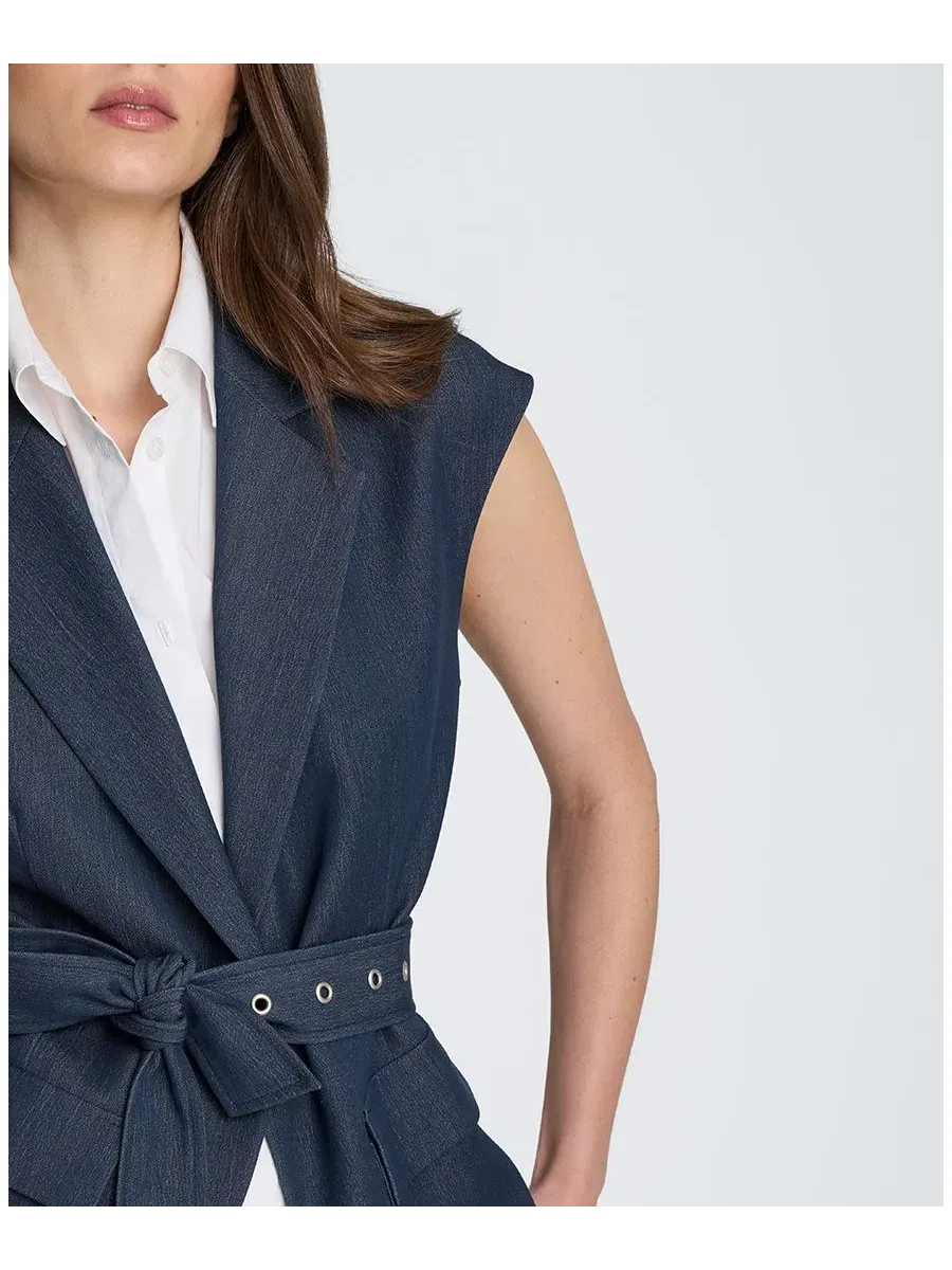 Женский жилет-блейзер с поясом, съемной рубашкой Kenneth Cole, Midnit Mlng/pwt — изображение 4 из 6
