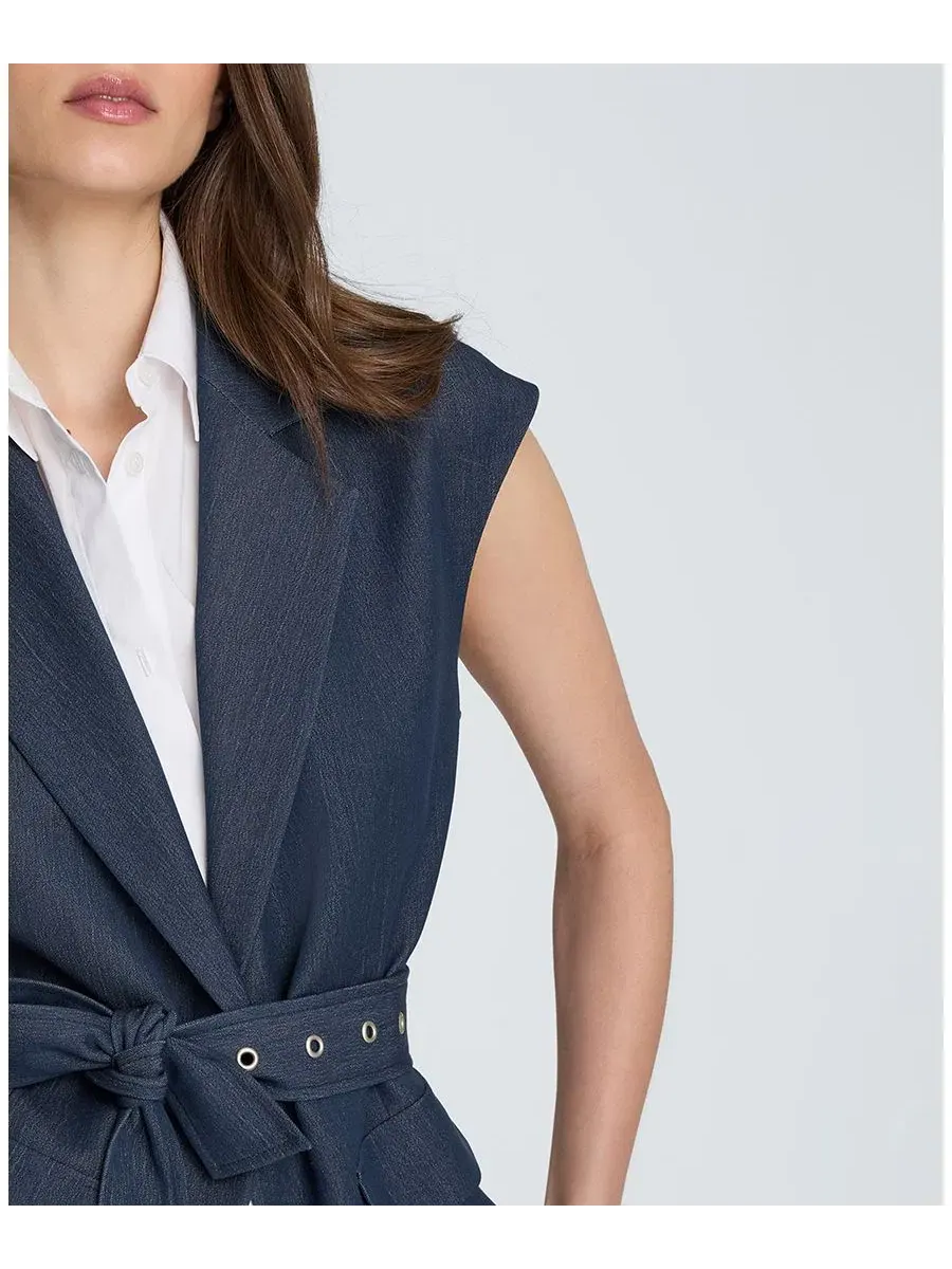 Женский жилет-блейзер с поясом, съемной рубашкой Kenneth Cole, Midnit Mlng/pwt — изображение 6 из 6